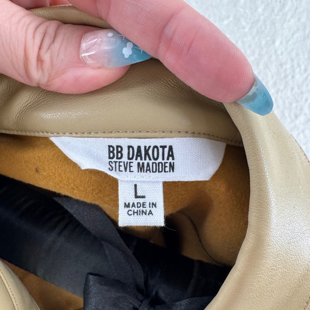 BB Dakota - Faux Leather Shirt Jacket Shacket - Tan - L - Womens - Picture 3 of 10